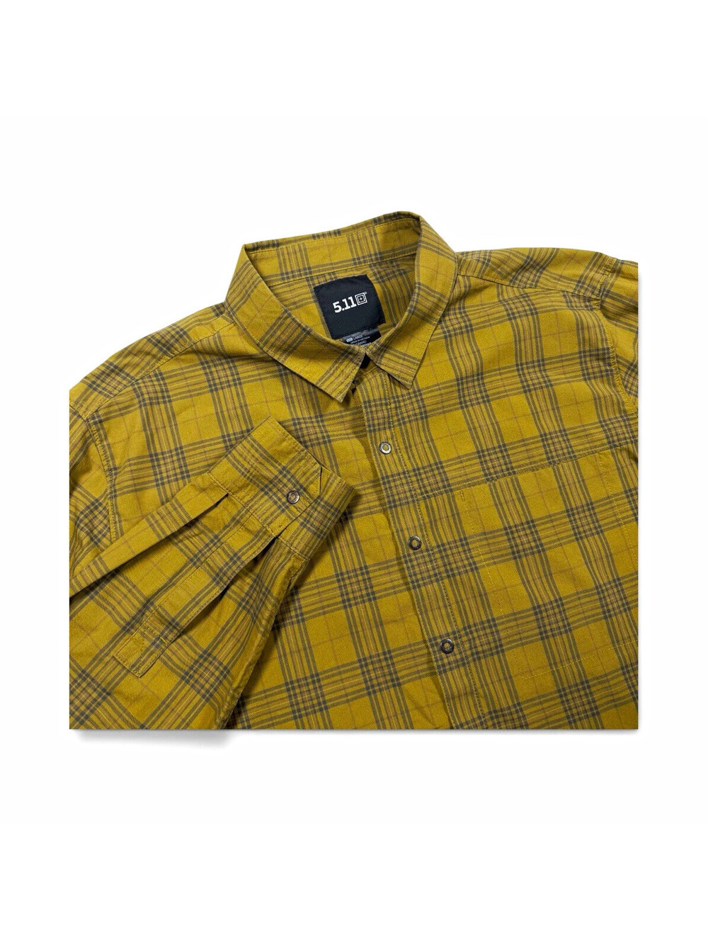 5.11 Tactical Men's Mustard Plaid Long Sleeve, Snap Button-Up Shirt, Size L